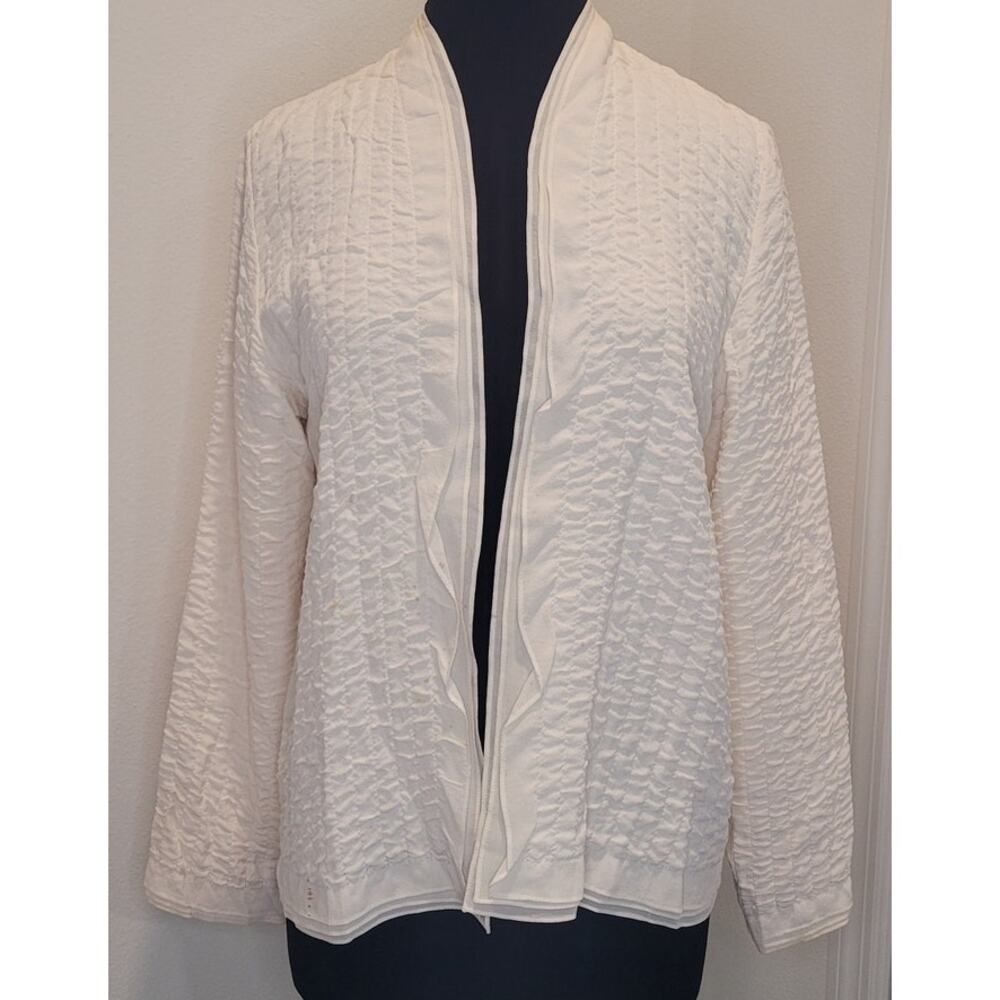 Eileen Fisher Silk Quilted Jacket Ivory Open Front M
